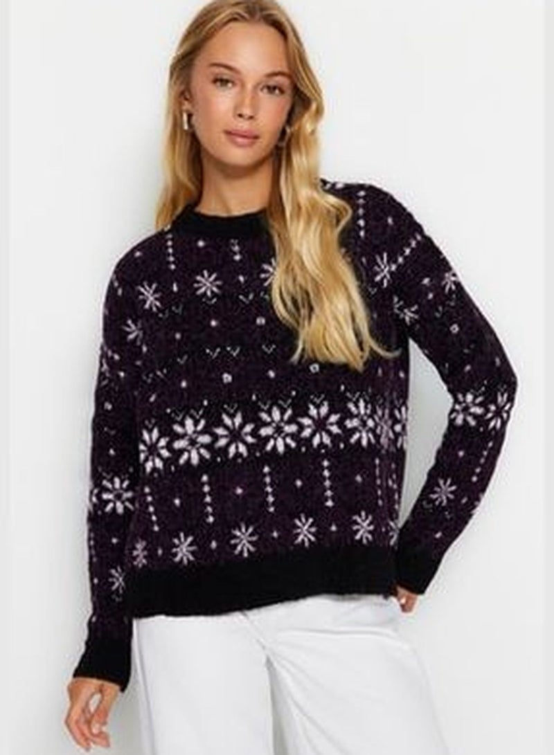 Black Patterned Knitwear Sweater TWOAW24KZ01030