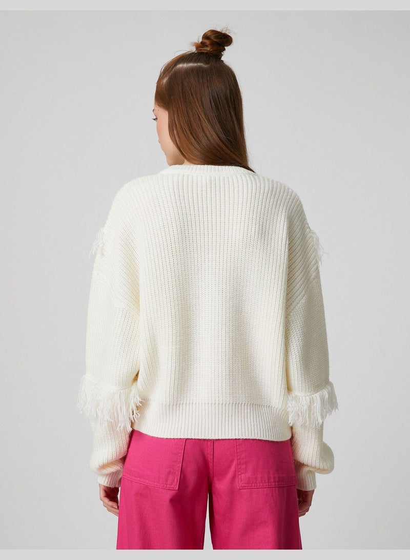 Tassel Detail Long Sleeve Crew Neck Knitted Sweater