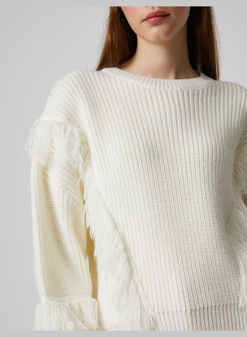 Tassel Detail Long Sleeve Crew Neck Knitted Sweater