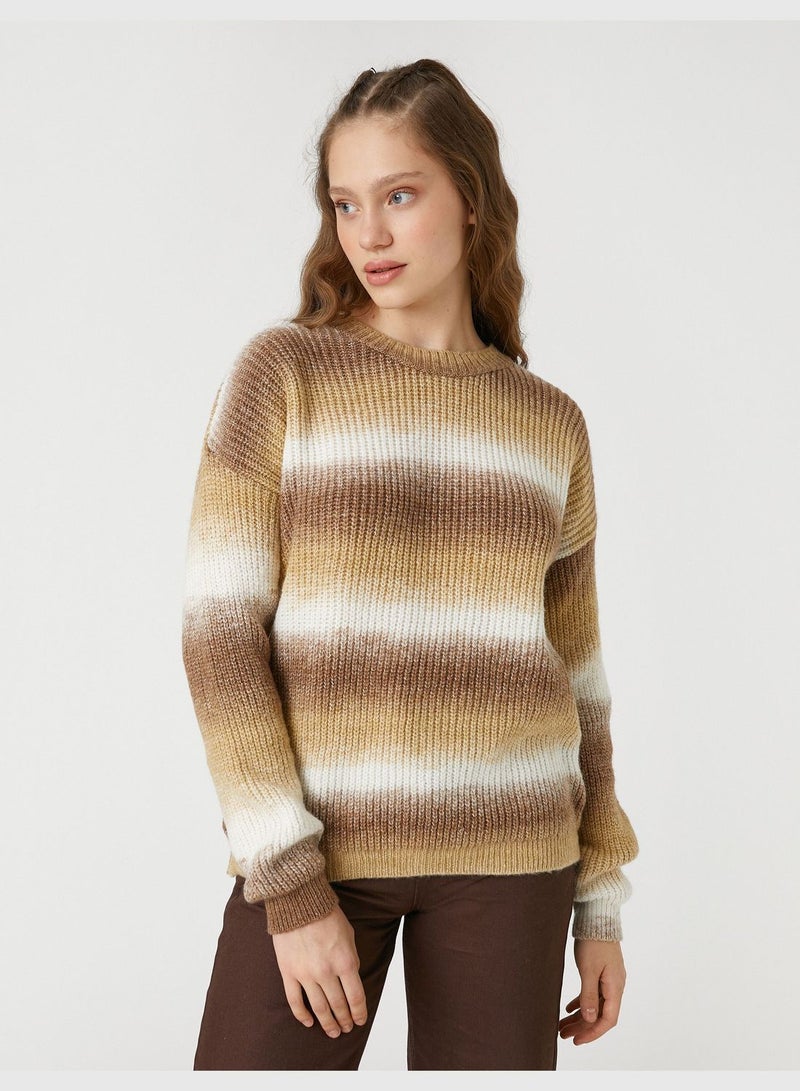 Knitted Sweater Crew Neck Long Sleeve Degrade