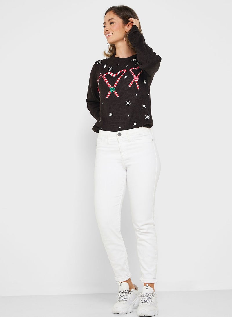 Round Neck Printed Sweater