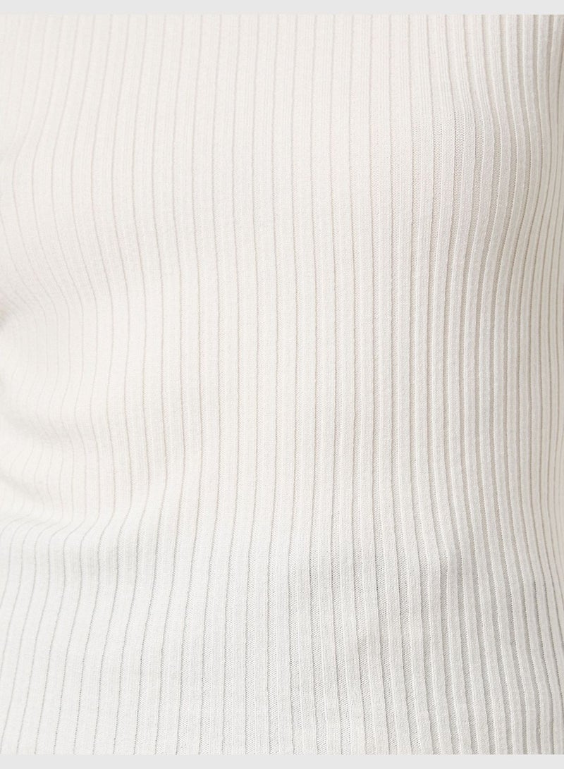 Feather Detail Sleeve Half Turtleneck Sweater