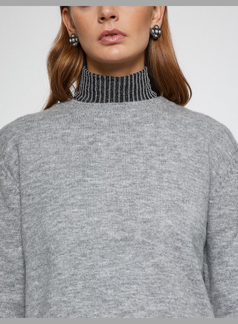 Silvery Turtleneck Crop Sweater