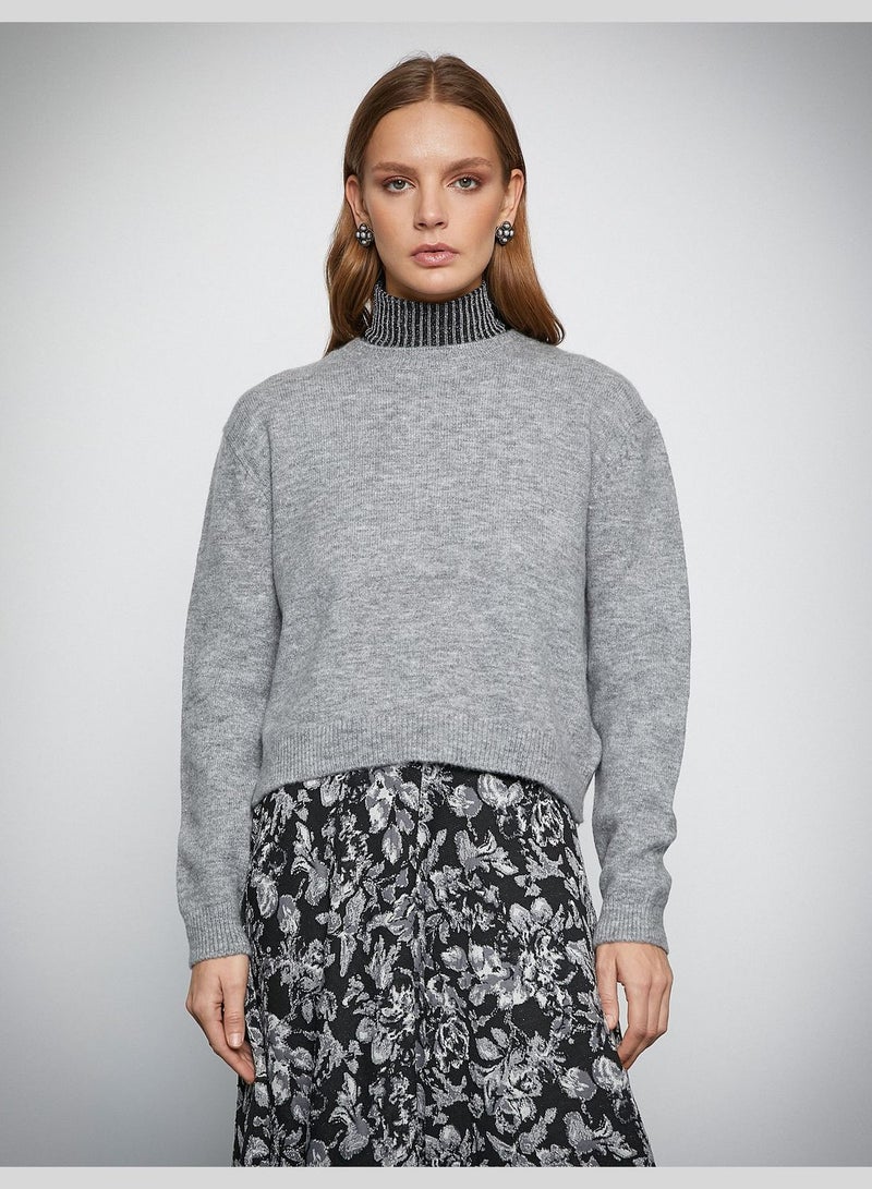 Silvery Turtleneck Crop Sweater