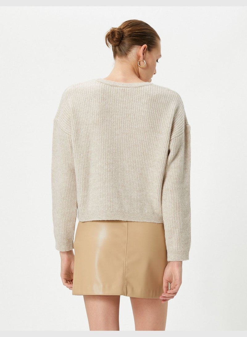 Ribbed Crew Neck Knitted Basic Sweater