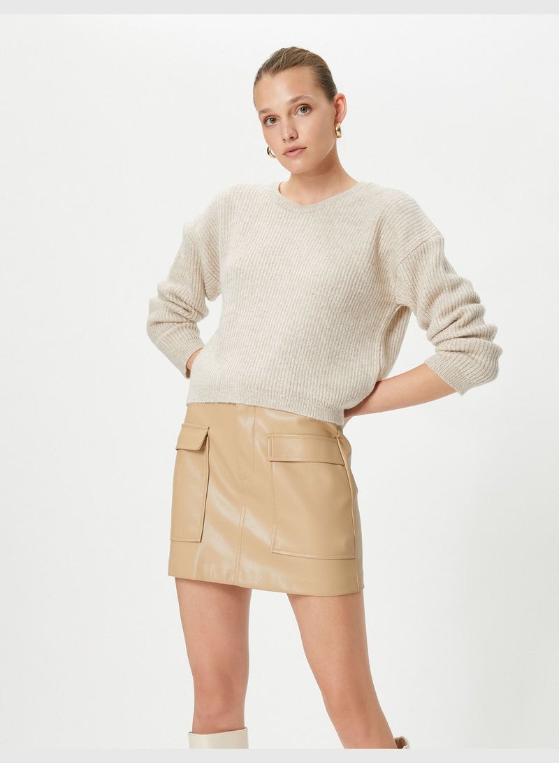 Ribbed Crew Neck Knitted Basic Sweater