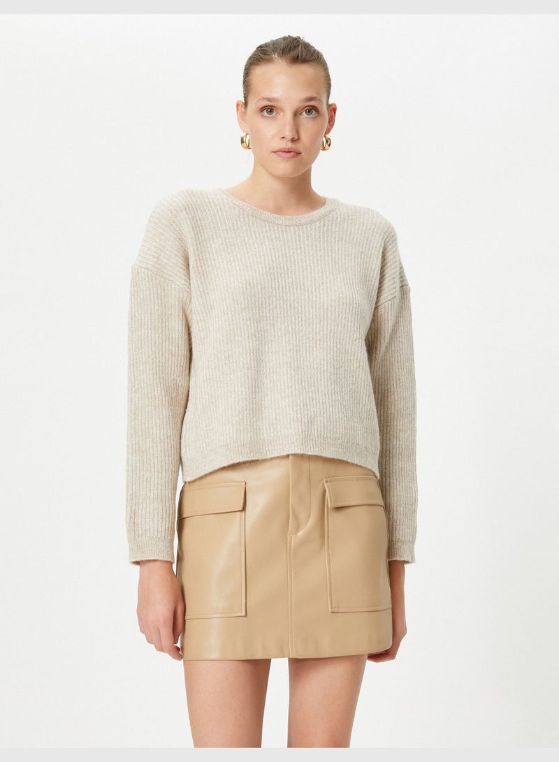 Ribbed Crew Neck Knitted Basic Sweater