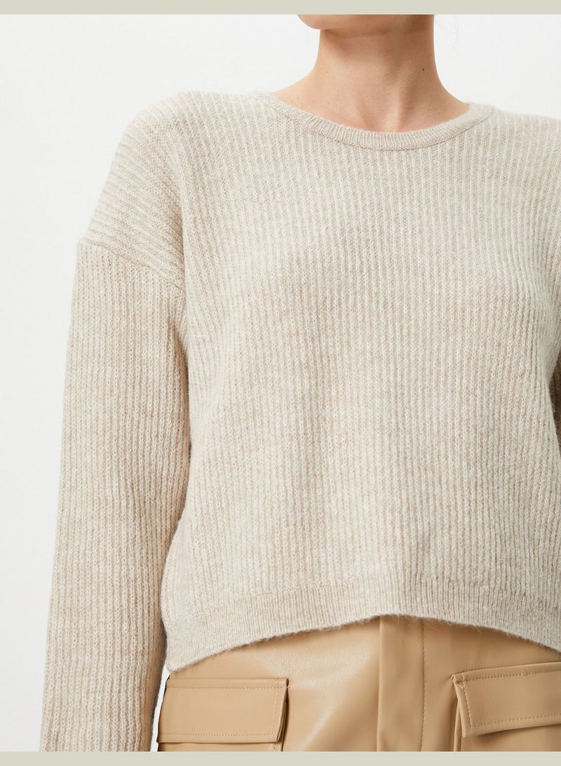 Ribbed Crew Neck Knitted Basic Sweater