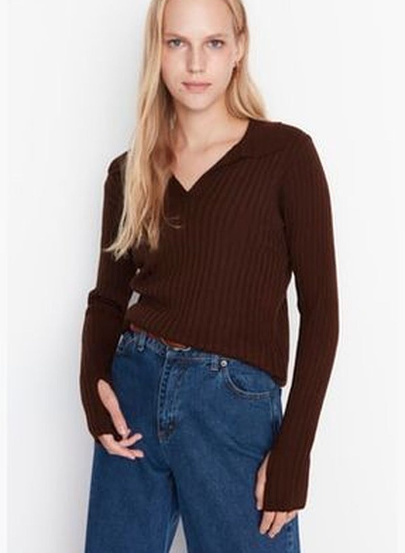 Brown Polo Collar Knitwear Sweater TWOAW21KZ1113