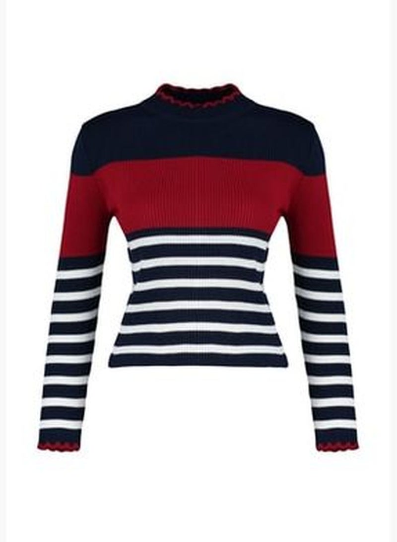 Navy Blue Color Block Knitwear Sweater TWOAW24KZ00240