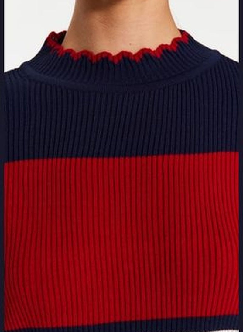 Navy Blue Color Block Knitwear Sweater TWOAW24KZ00240