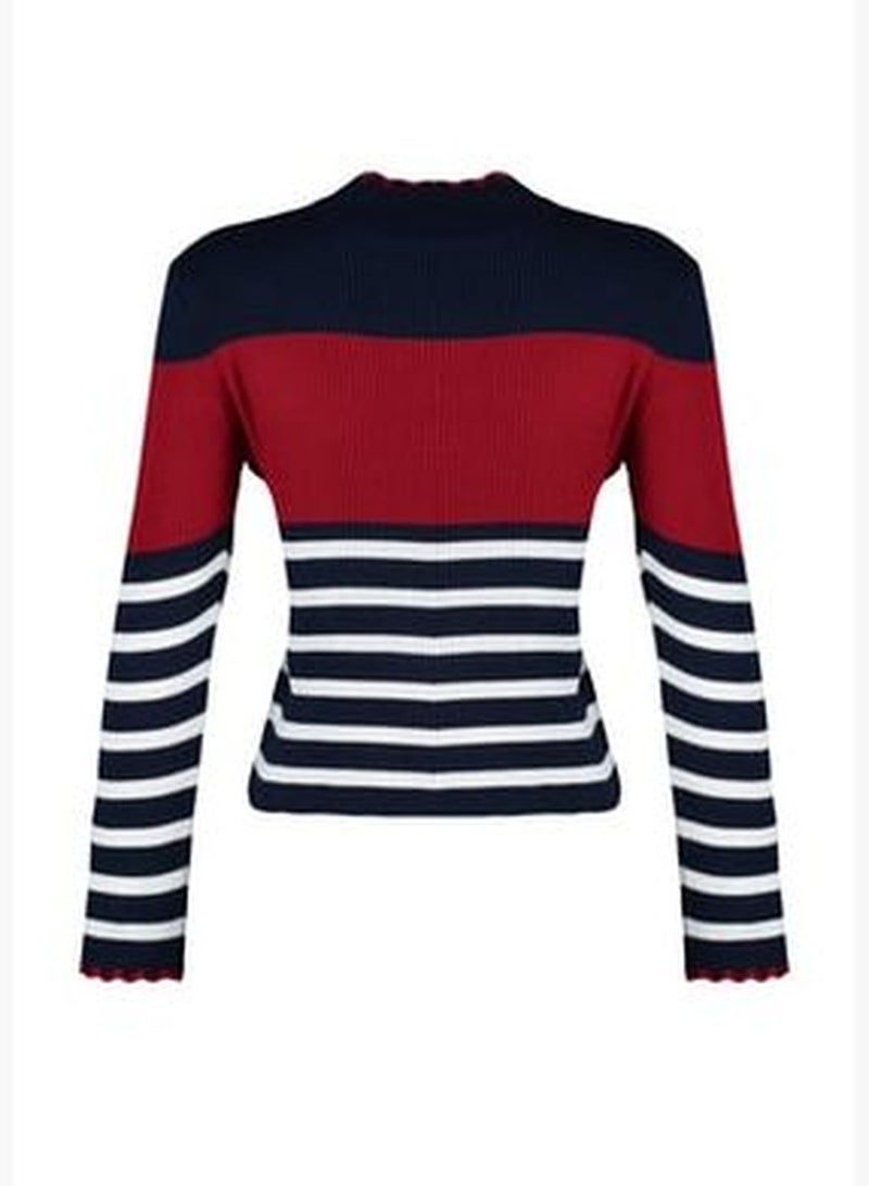 Navy Blue Color Block Knitwear Sweater TWOAW24KZ00240