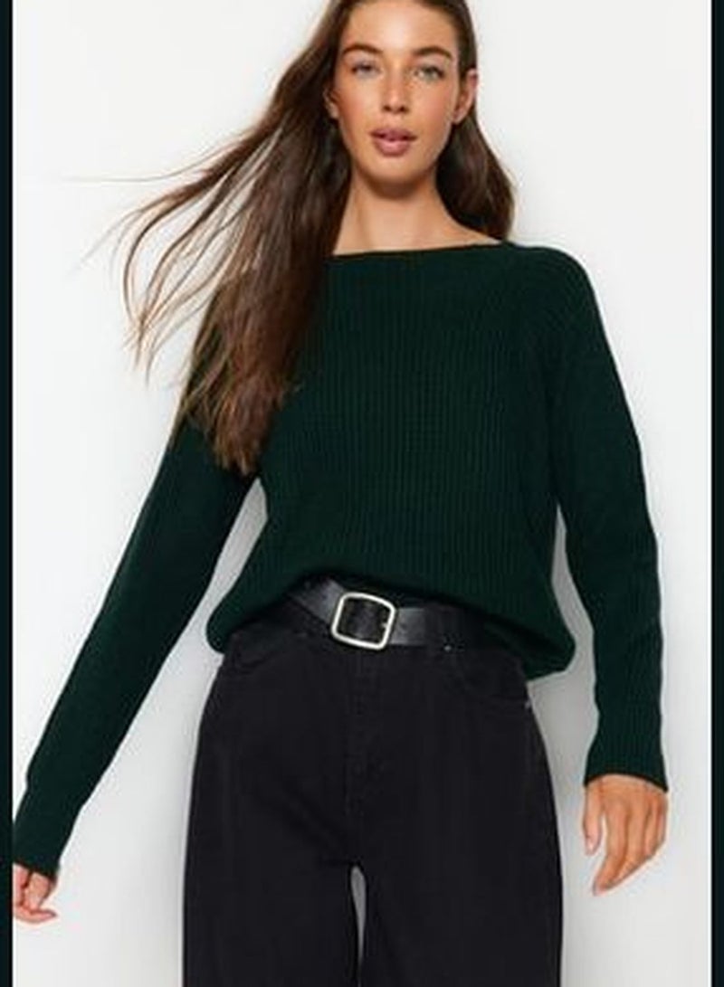 Emerald Green Raglan Sleeve Knitwear Sweater TWOAW24KZ00622