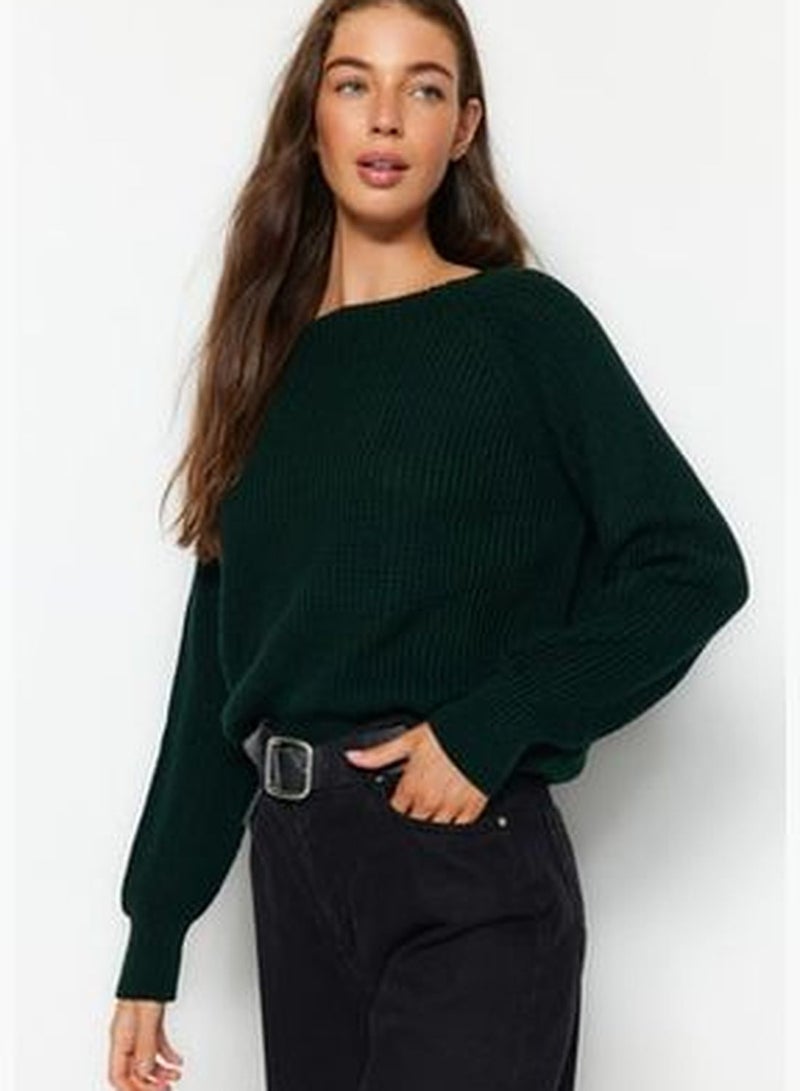 Emerald Green Raglan Sleeve Knitwear Sweater TWOAW24KZ00622