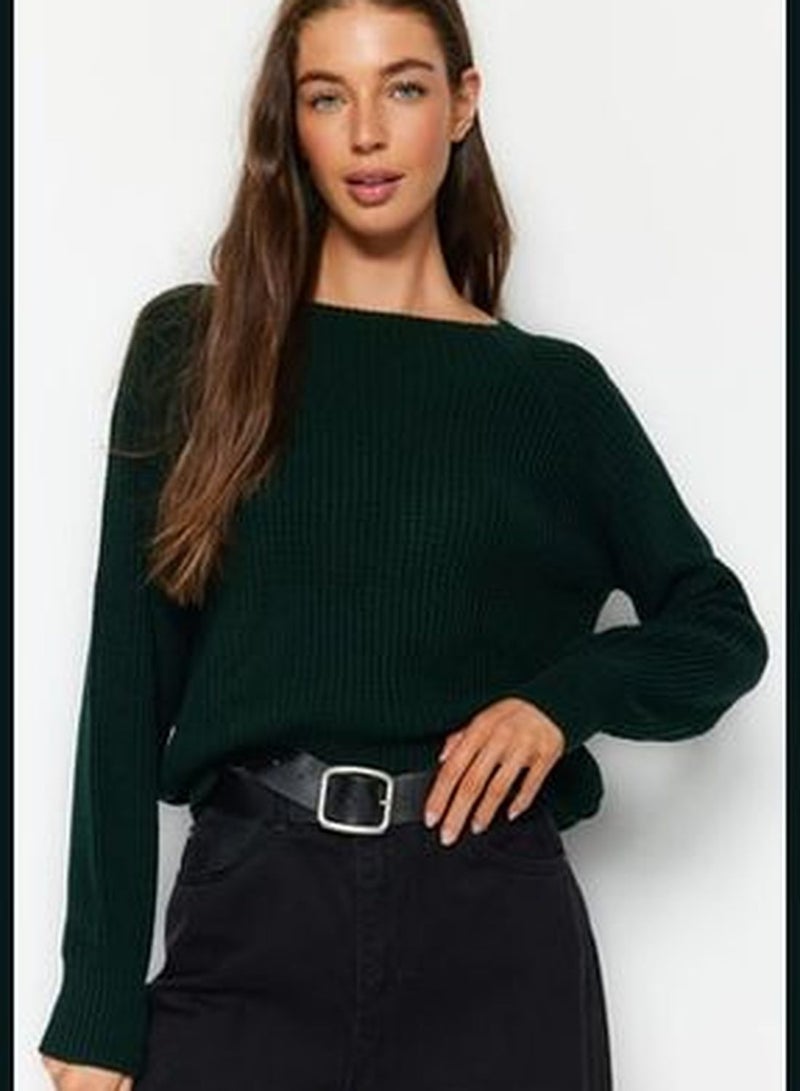 Emerald Green Raglan Sleeve Knitwear Sweater TWOAW24KZ00622