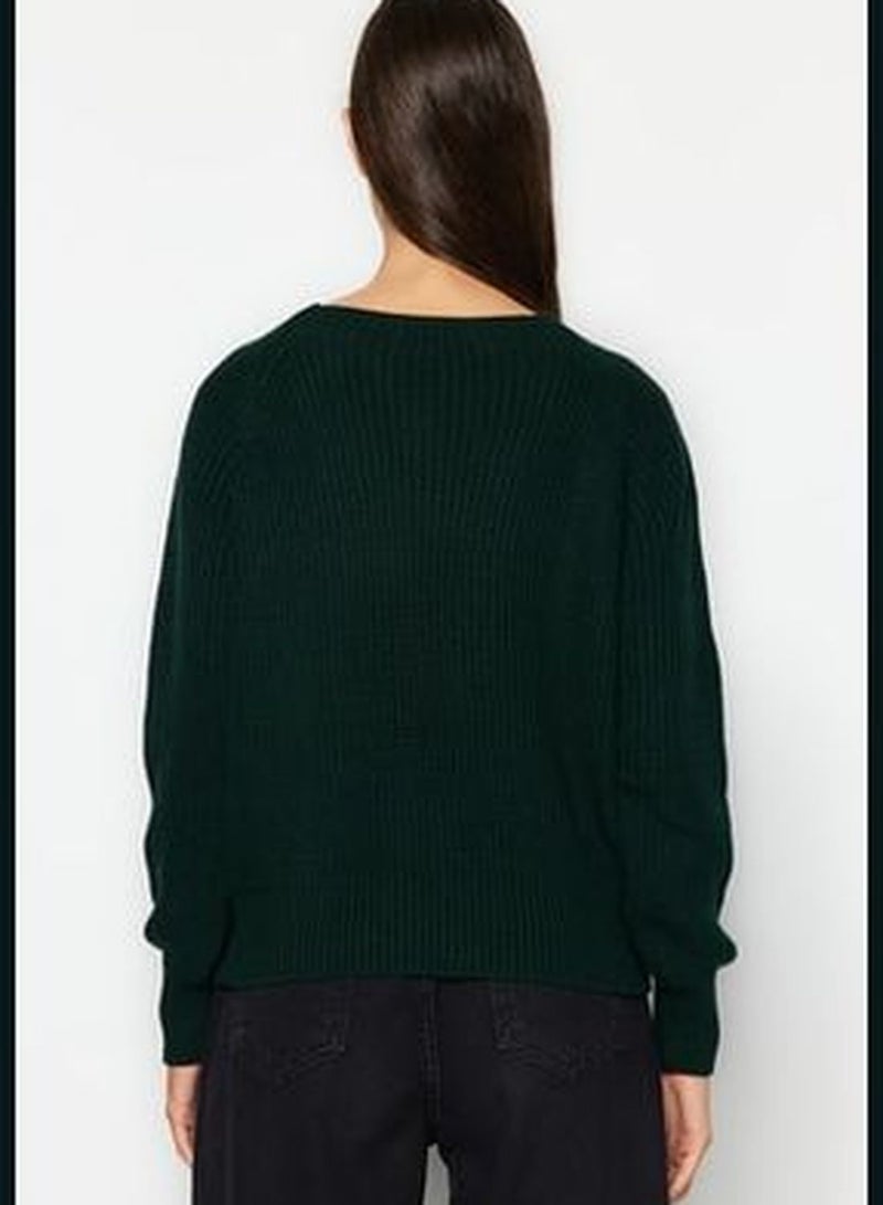 Emerald Green Raglan Sleeve Knitwear Sweater TWOAW24KZ00622