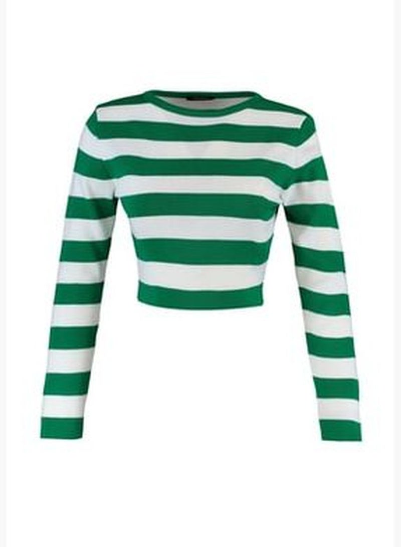 Green Crop Basic Striped Knitwear Sweater TWOAW23KZ00034