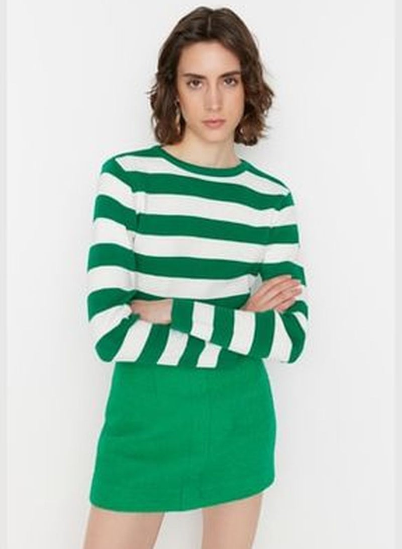 Green Crop Basic Striped Knitwear Sweater TWOAW23KZ00034