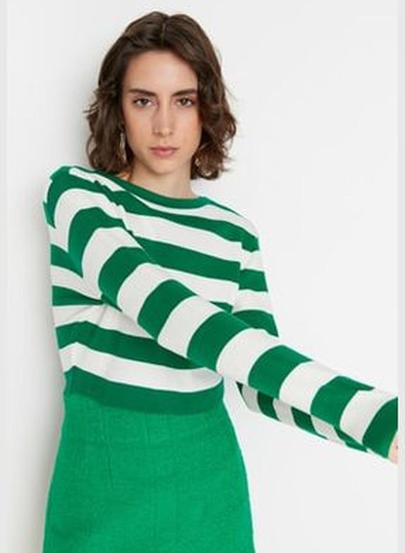 Green Crop Basic Striped Knitwear Sweater TWOAW23KZ00034