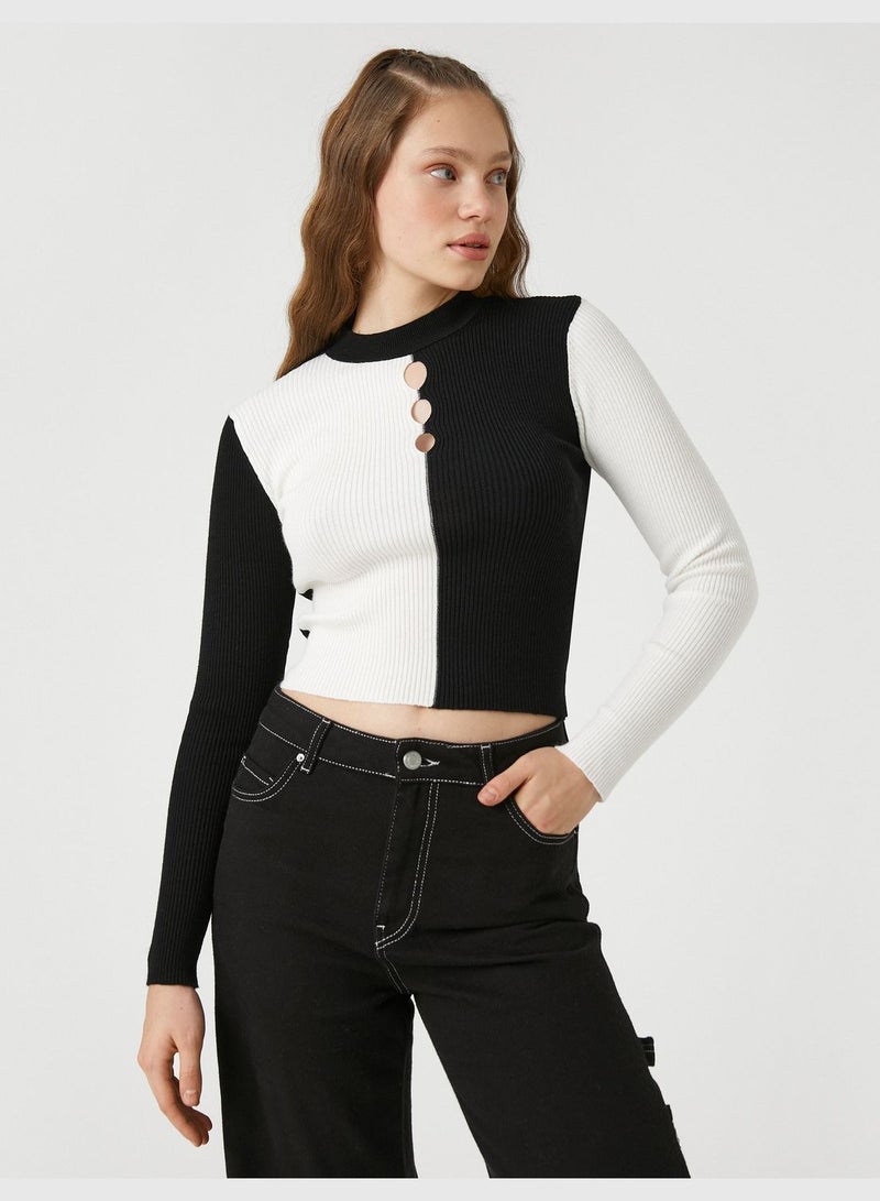 Knitwear Sweater Cut Out Detail Color Block Long Sleeve