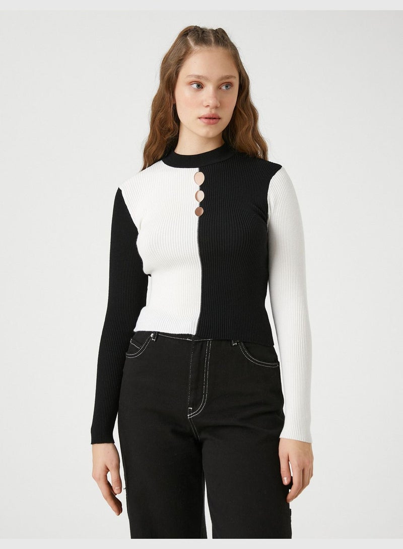 Knitwear Sweater Cut Out Detail Color Block Long Sleeve