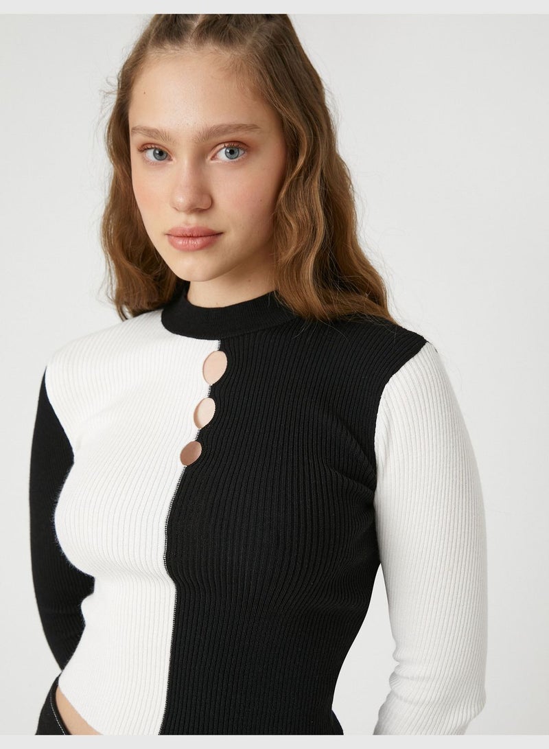 Knitwear Sweater Cut Out Detail Color Block Long Sleeve