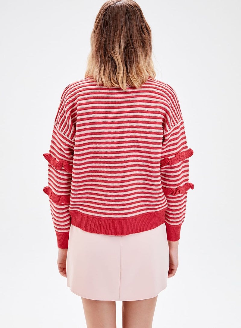 Ruffle Detail Striped Sweater