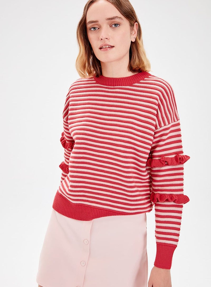 Ruffle Detail Striped Sweater