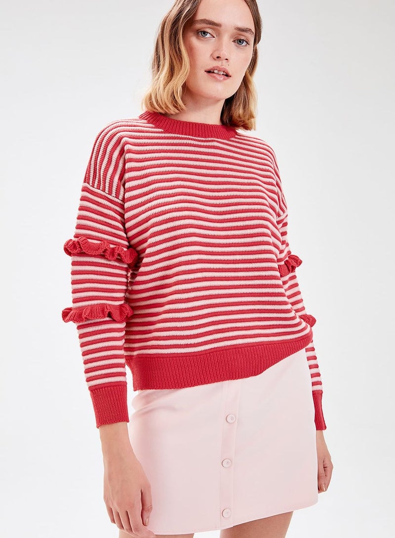 Ruffle Detail Striped Sweater