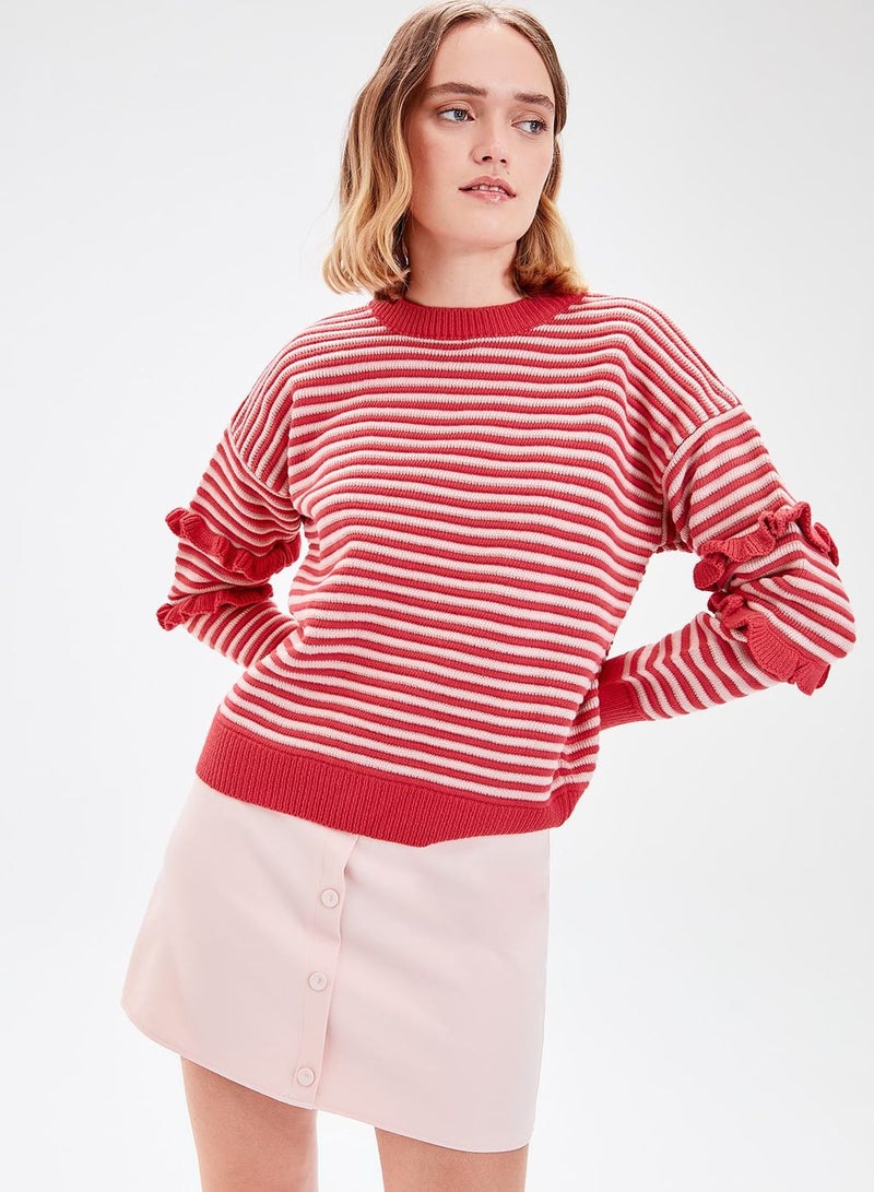 Ruffle Detail Striped Sweater