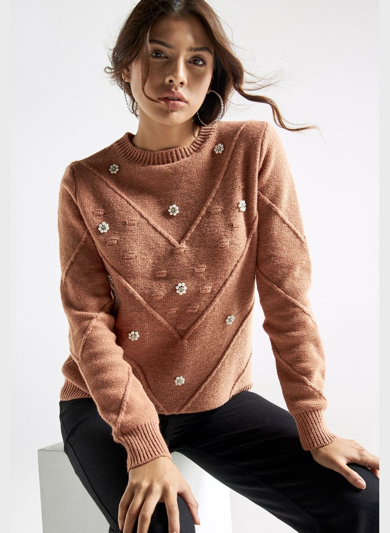 Embellished Round Neck Sweater