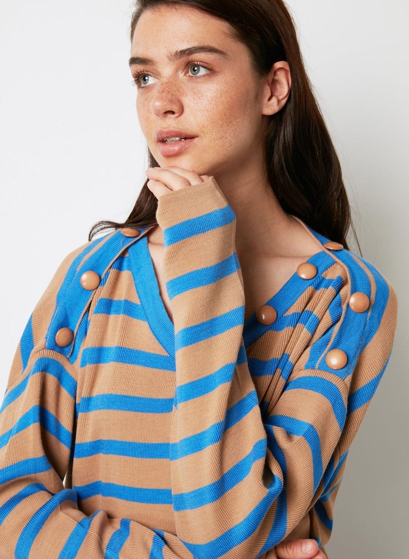 Button Detail Striped Sweater