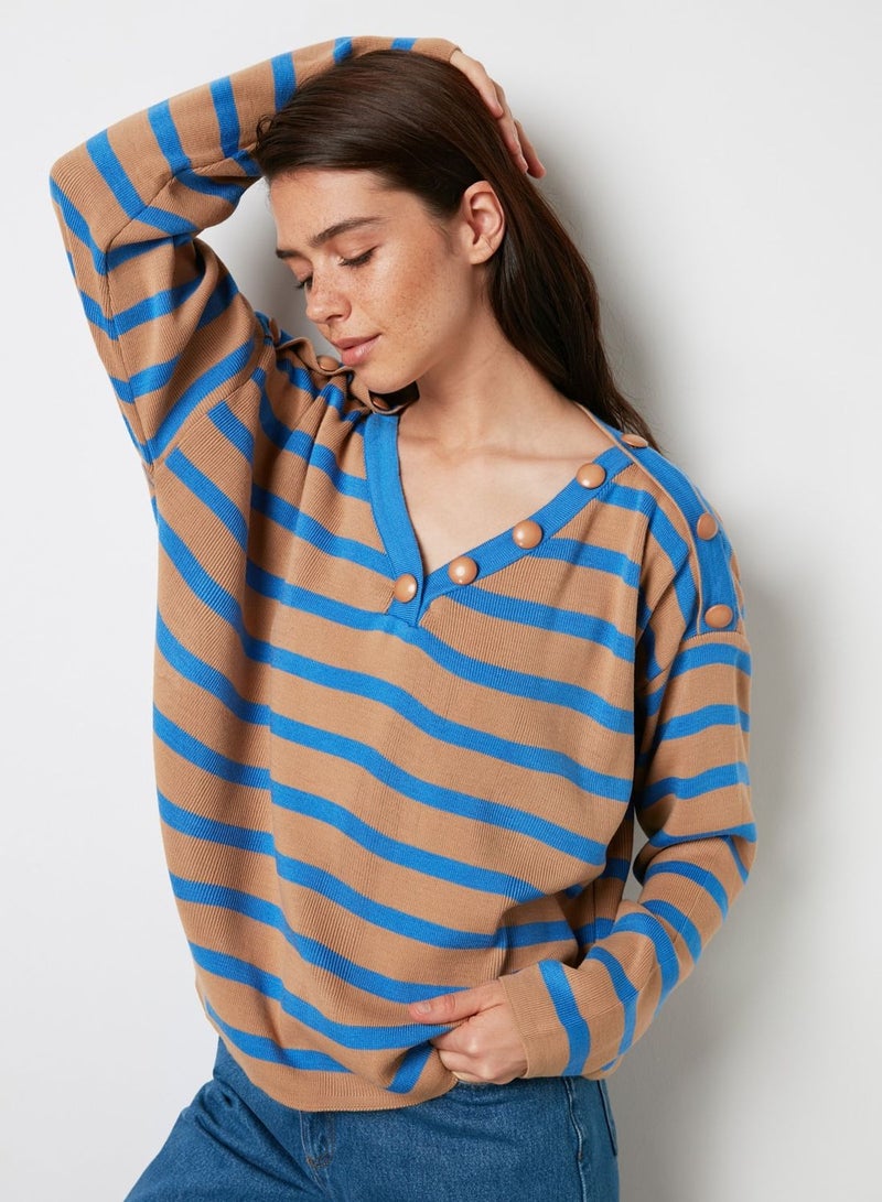 Button Detail Striped Sweater