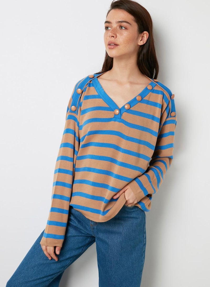 Button Detail Striped Sweater