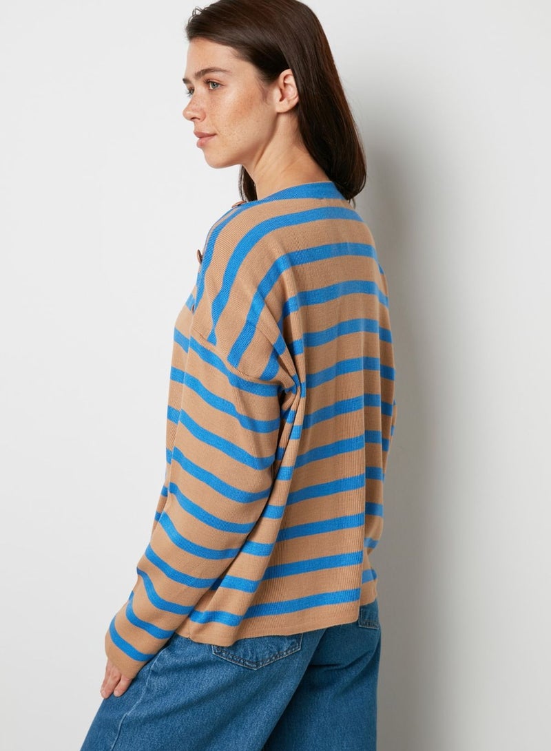 Button Detail Striped Sweater