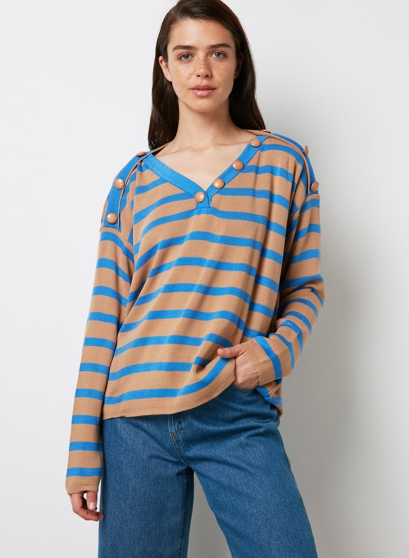 Button Detail Striped Sweater