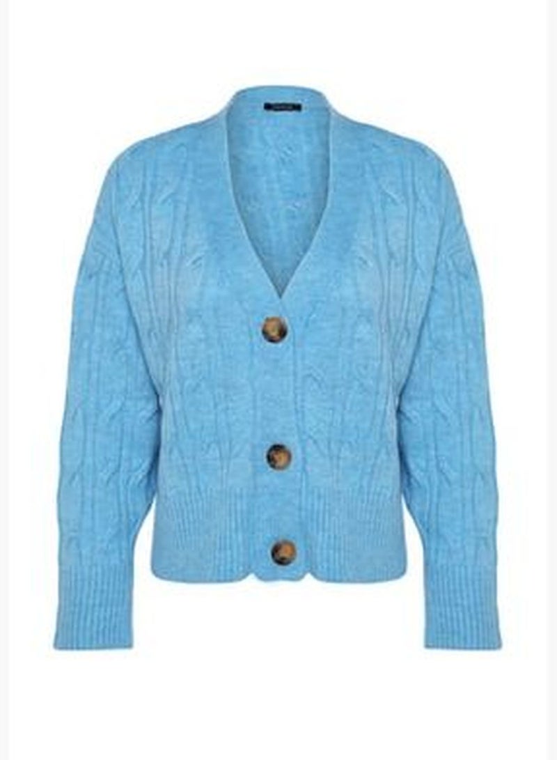 Blue Soft-textured Knitted Sweater Cardigan TWOAW24HI00201