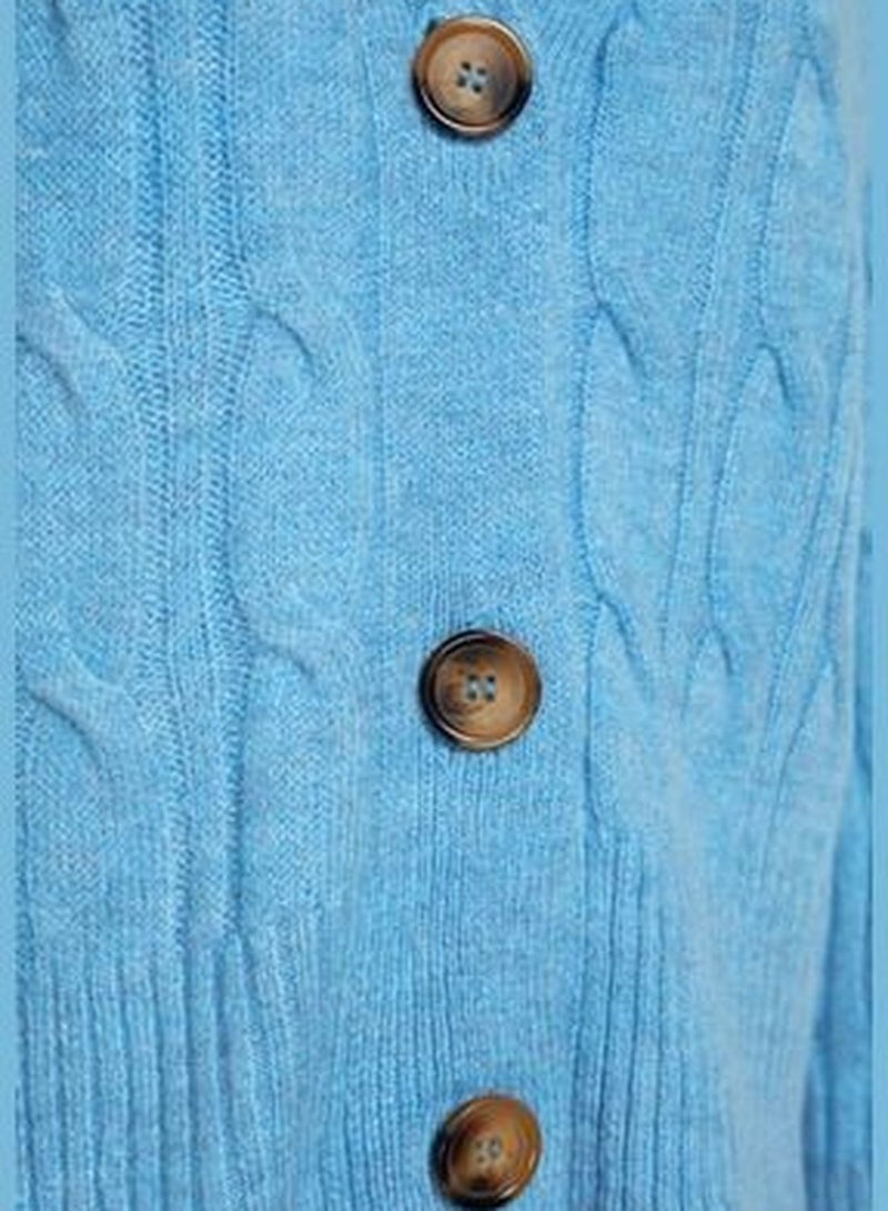 Blue Soft-textured Knitted Sweater Cardigan TWOAW24HI00201