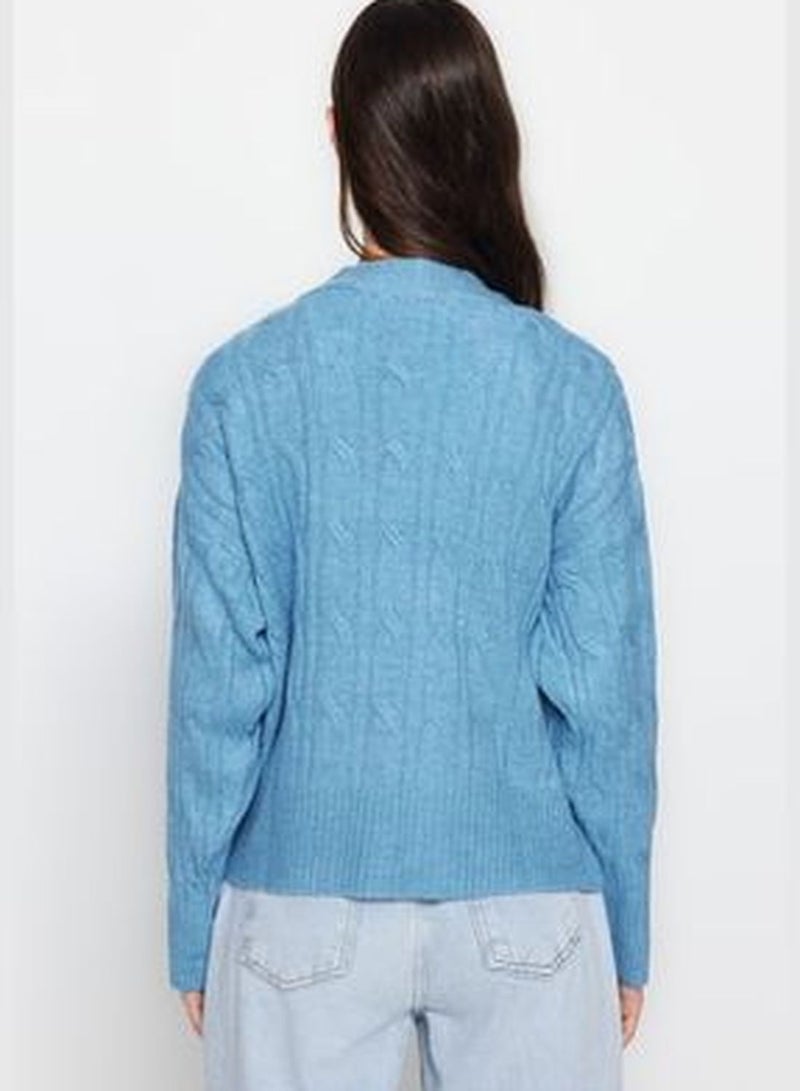 Blue Soft-textured Knitted Sweater Cardigan TWOAW24HI00201