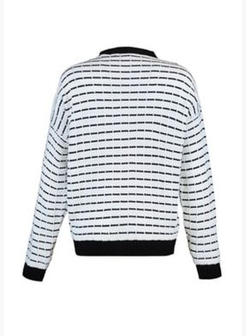 Black Wide Fit Striped Knitwear Cardigan TWOAW23HI00261