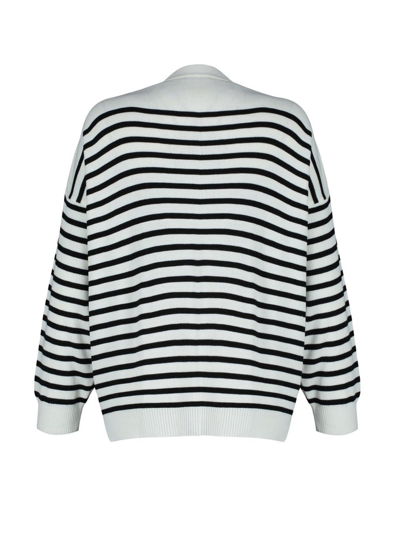 Striped Pocket Detail Cardigan