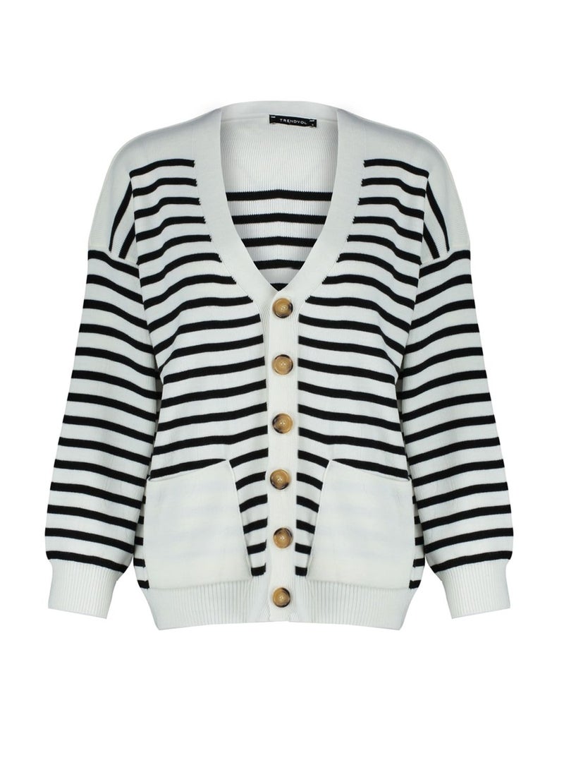 Striped Pocket Detail Cardigan