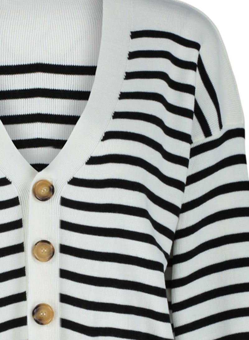 Striped Pocket Detail Cardigan