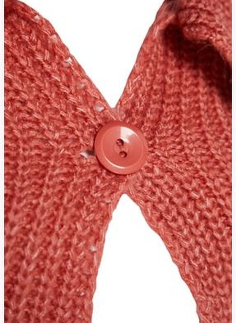 Dried Rose Crop Polo Neck Knitwear Cardigan TWOAW24HI00116