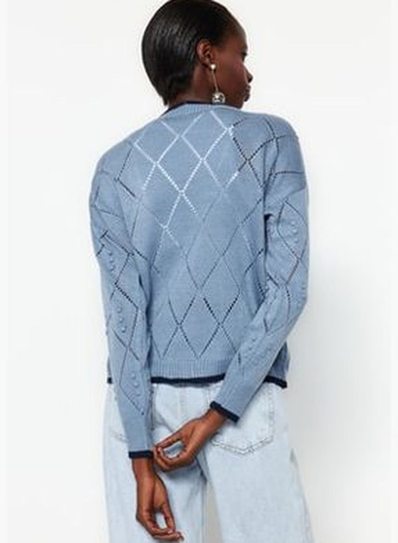 Blue Openwork/Perforated Knitwear Cardigan TWOAW22HI0290