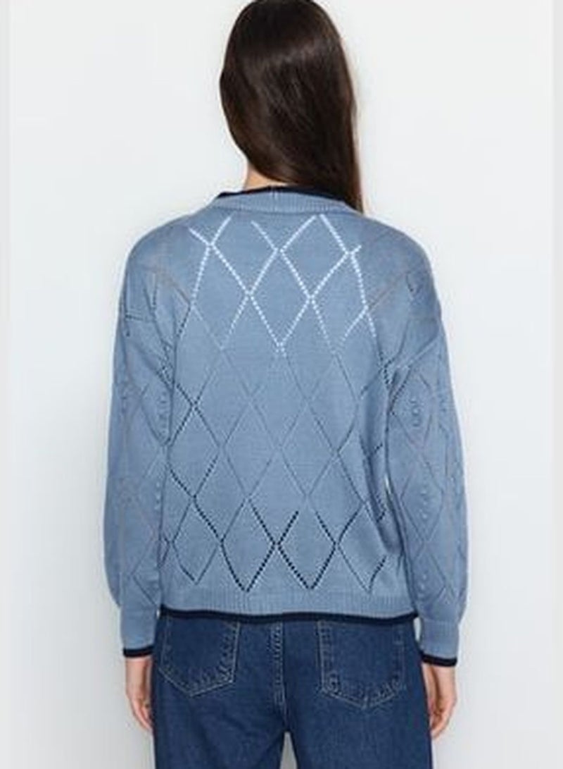 Blue Openwork/Perforated Knitwear Cardigan TWOAW22HI0290