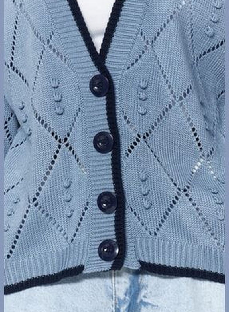 Blue Openwork/Perforated Knitwear Cardigan TWOAW22HI0290