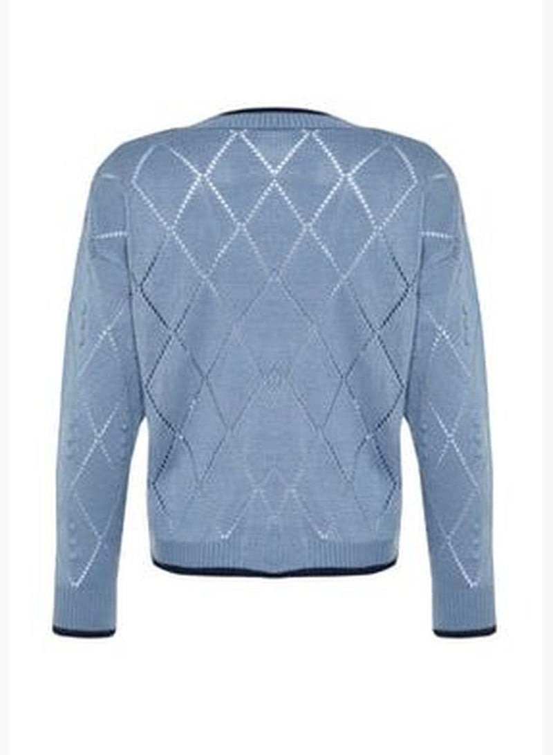 Blue Openwork/Perforated Knitwear Cardigan TWOAW22HI0290