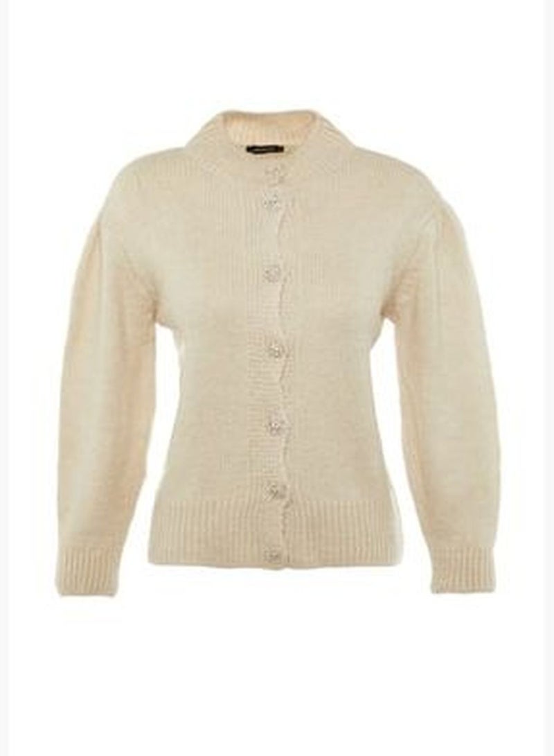 Stone Soft Textured Knitwear Cardigan with Jewel Buttons TWOAW21HI0034