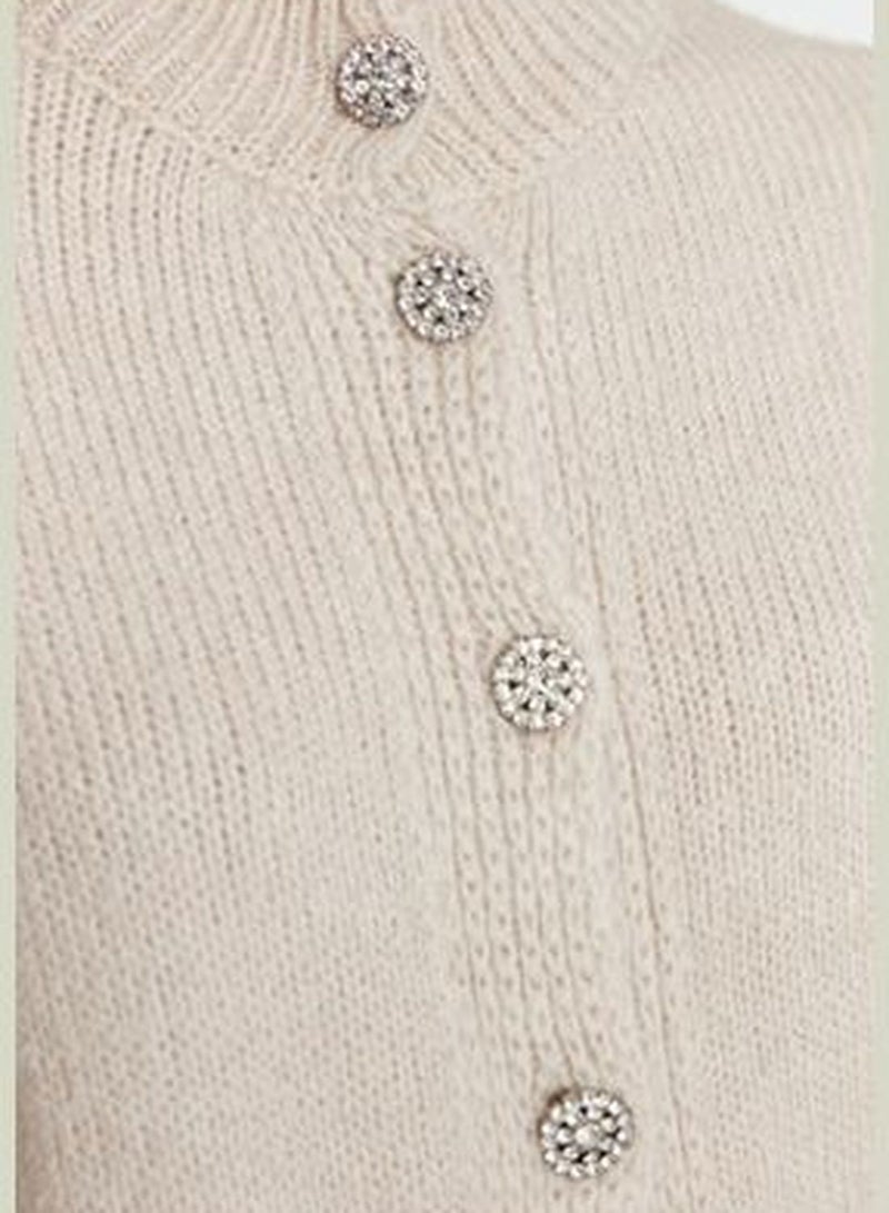 Stone Soft Textured Knitwear Cardigan with Jewel Buttons TWOAW21HI0034